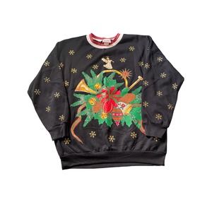 Vintage Women’s Ugly Christmas sweater Size 18W black pullover Winter Snowflakes